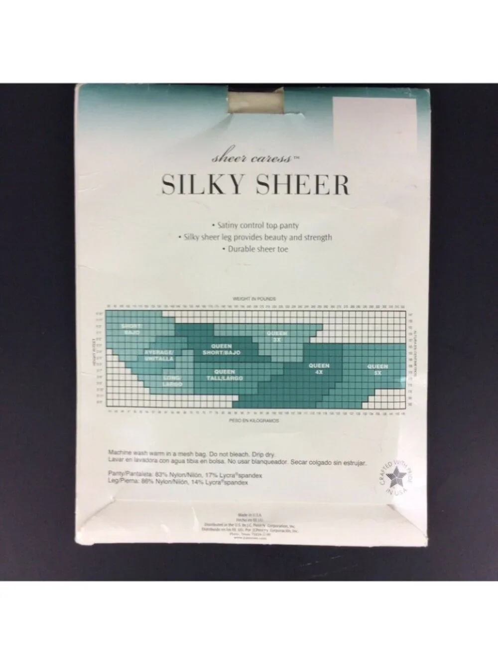 JCPenney Sheer Caress Silky Sheer Pantyhose Queen Short Bone Control Top